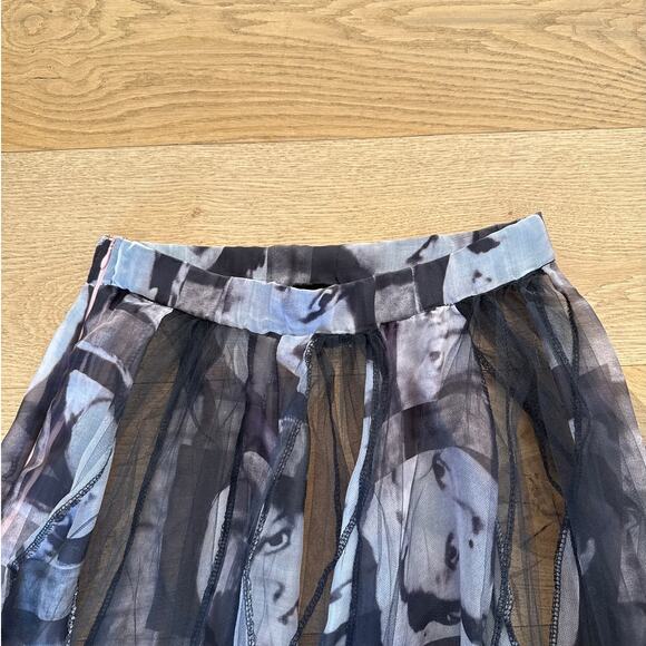 Custom - Face Print Sheer Mesh Overlay Skirt in Black & Gray - Picture 3 of 5